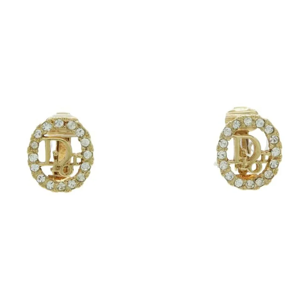 Christian Dior Logo Earrings GP Rhinestone - Picture 1 of 5